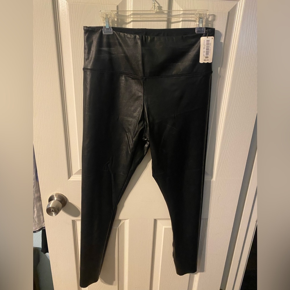 Leather Spandex, flat, black, ankle leggings, brand new with tags size L